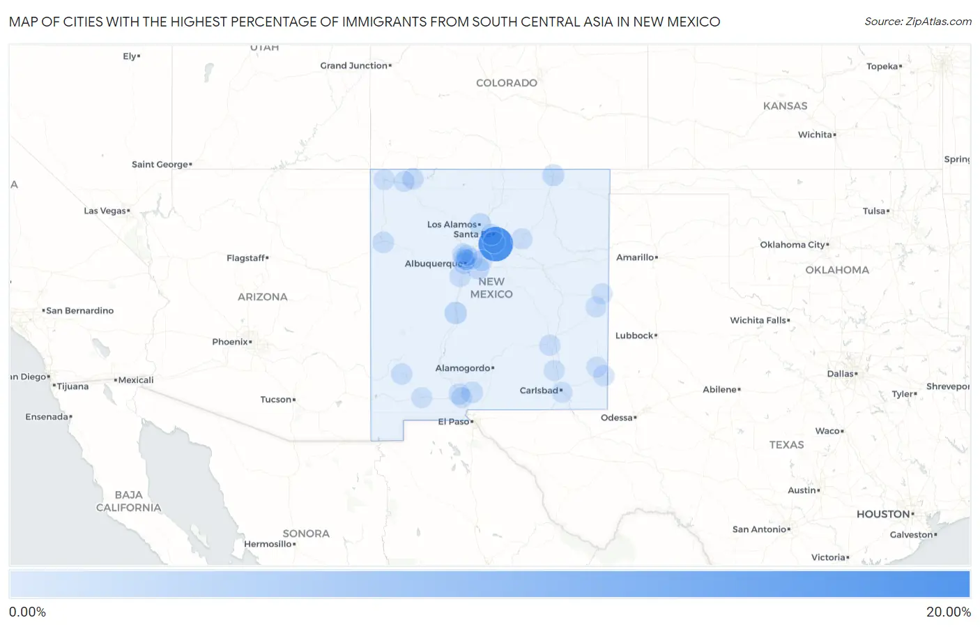 Cities with the Highest Percentage of Immigrants from South Central Asia in New Mexico Map