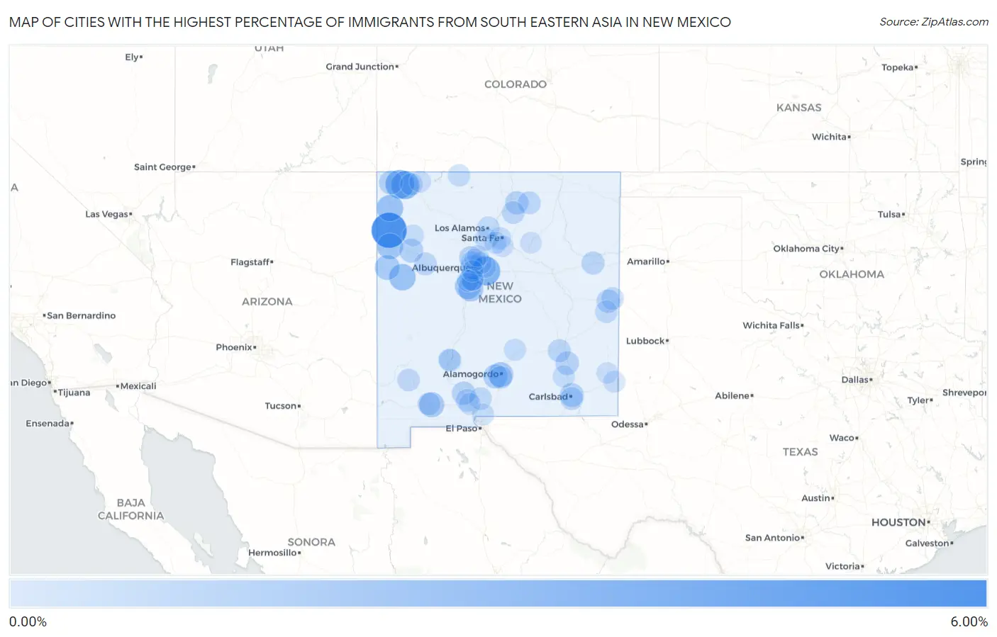 Cities with the Highest Percentage of Immigrants from South Eastern Asia in New Mexico Map