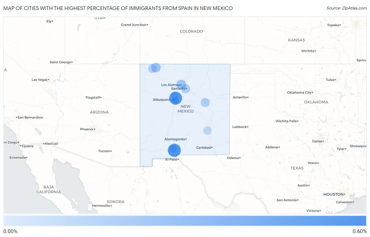 Cities with the Highest Percentage of Immigrants from Spain in New Mexico Map