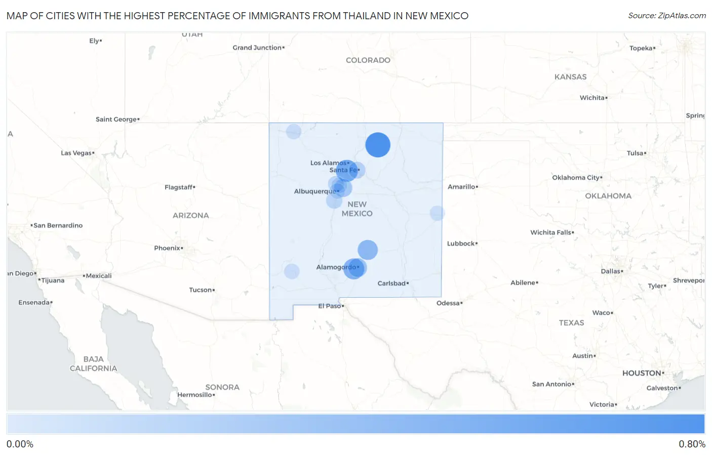 Cities with the Highest Percentage of Immigrants from Thailand in New Mexico Map
