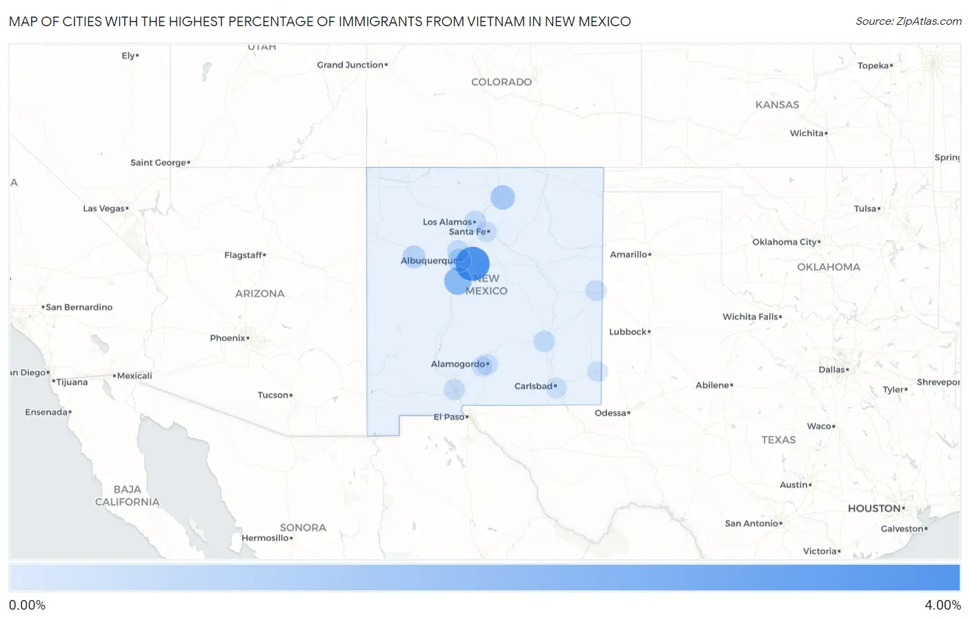 Cities with the Highest Percentage of Immigrants from Vietnam in New Mexico Map