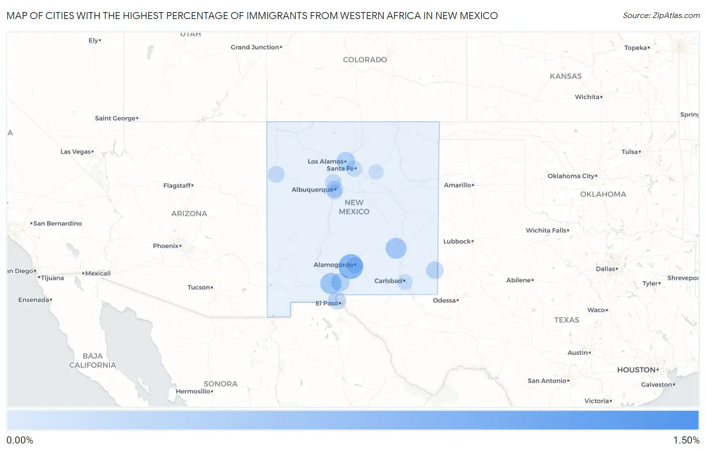 Cities with the Highest Percentage of Immigrants from Western Africa in New Mexico Map