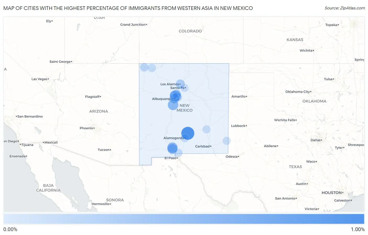Cities with the Highest Percentage of Immigrants from Western Asia in New Mexico Map
