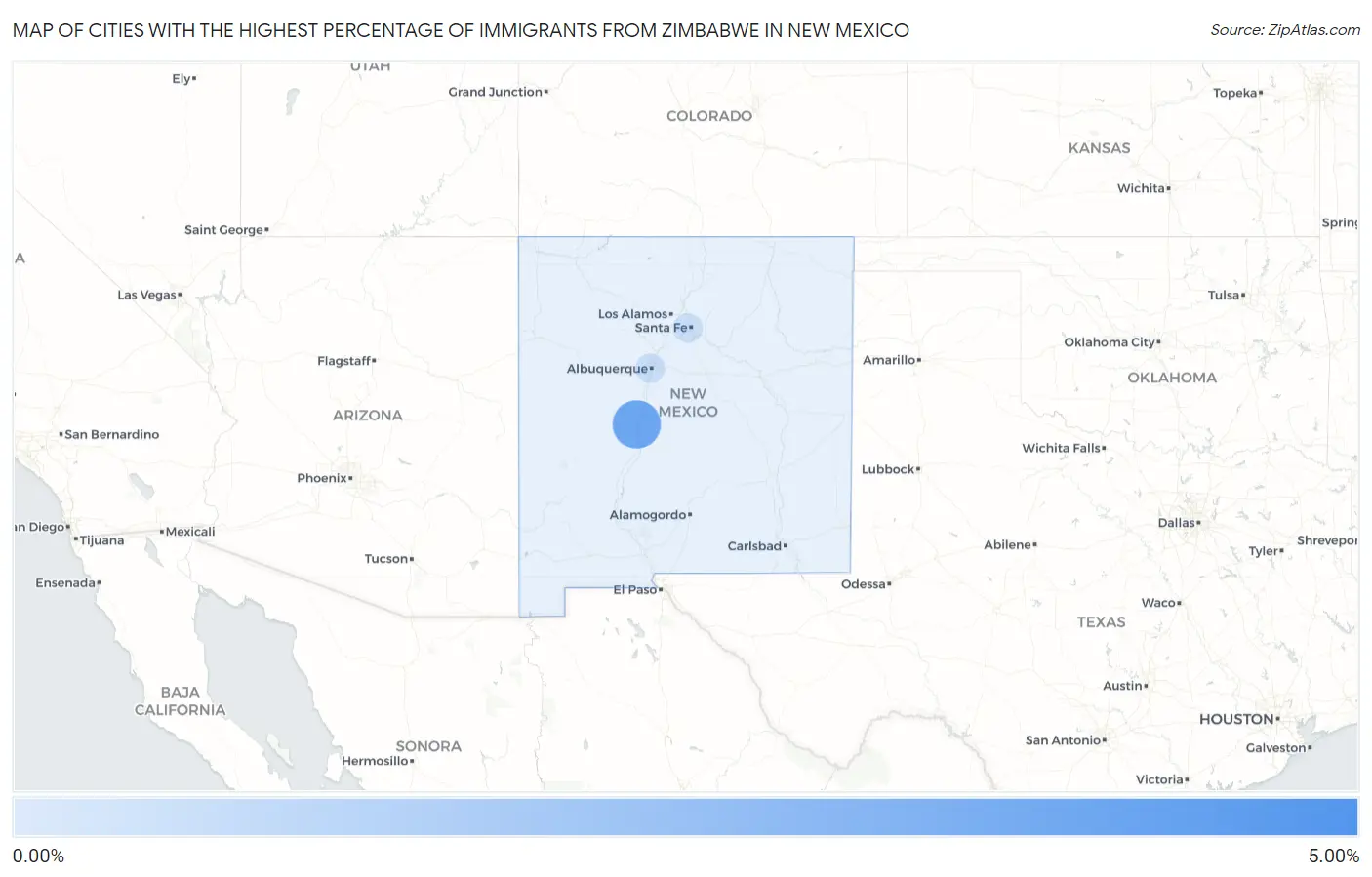 Cities with the Highest Percentage of Immigrants from Zimbabwe in New Mexico Map