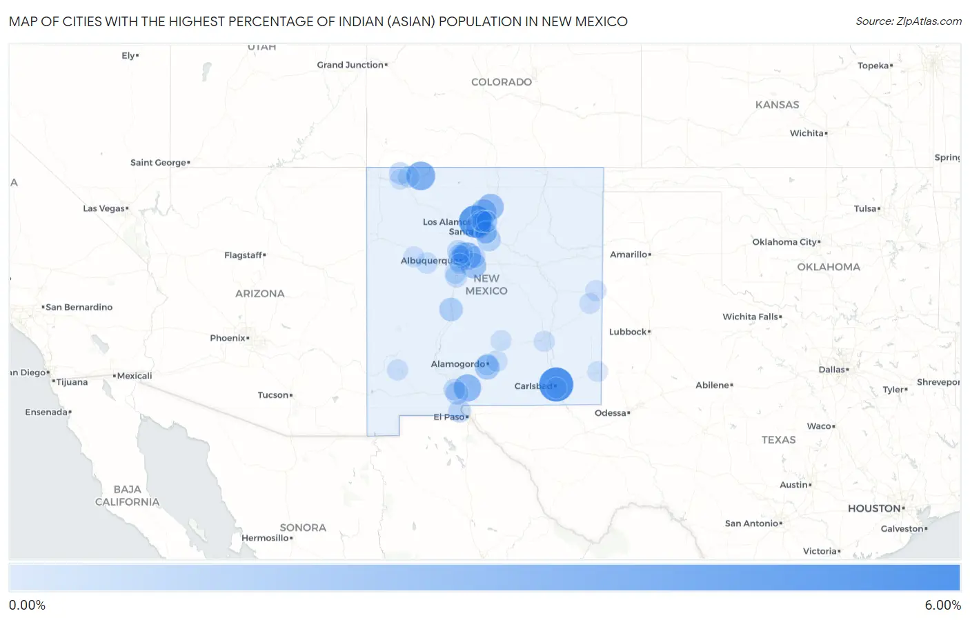 Cities with the Highest Percentage of Indian (Asian) Population in New Mexico Map