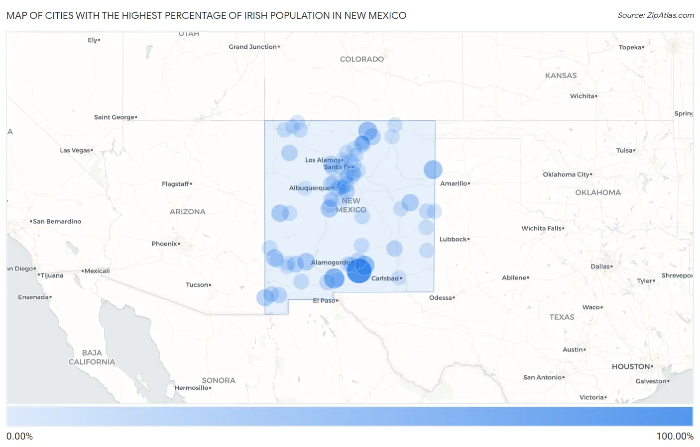 Cities with the Highest Percentage of Irish Population in New Mexico Map