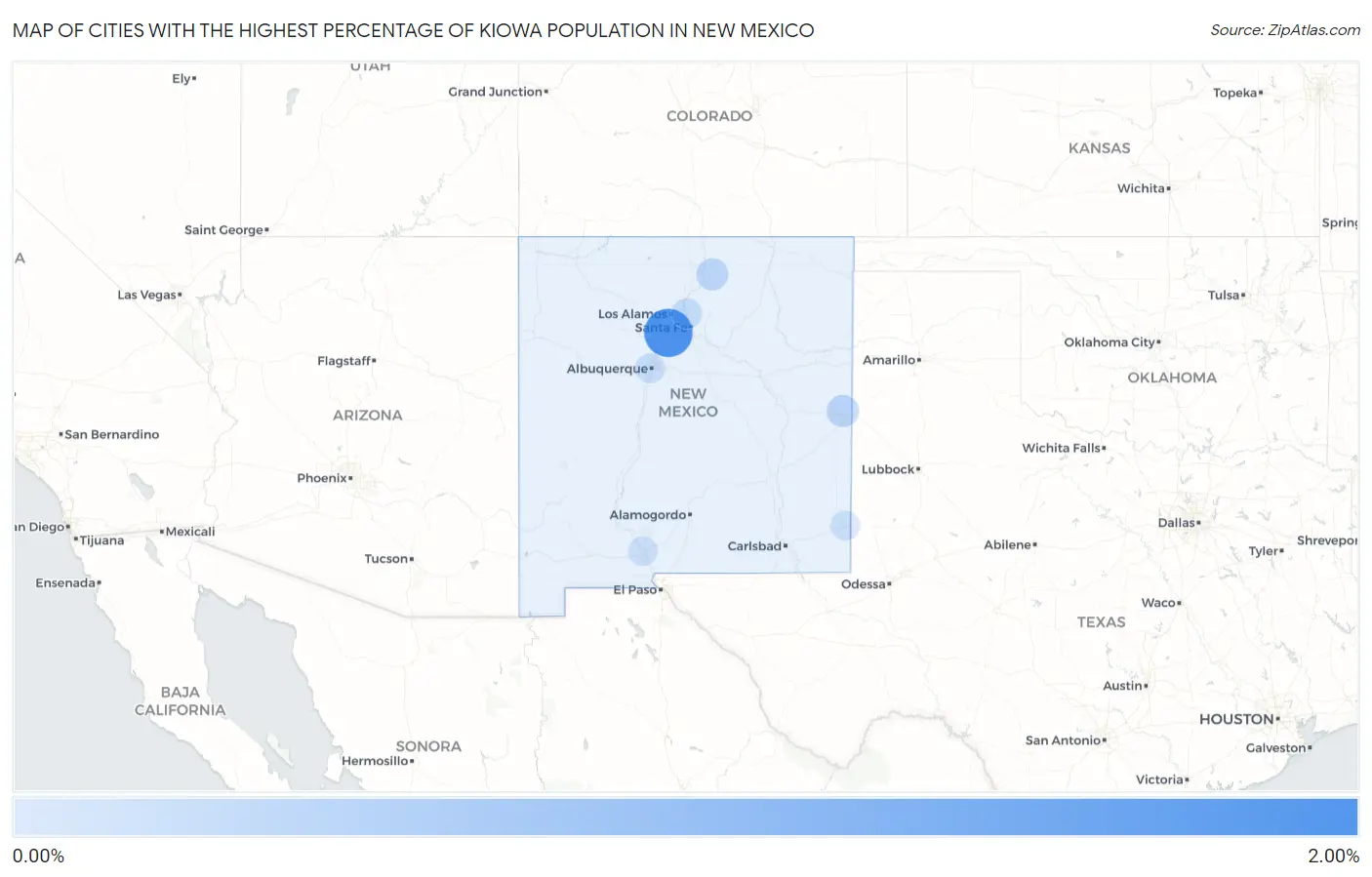 Cities with the Highest Percentage of Kiowa Population in New Mexico Map