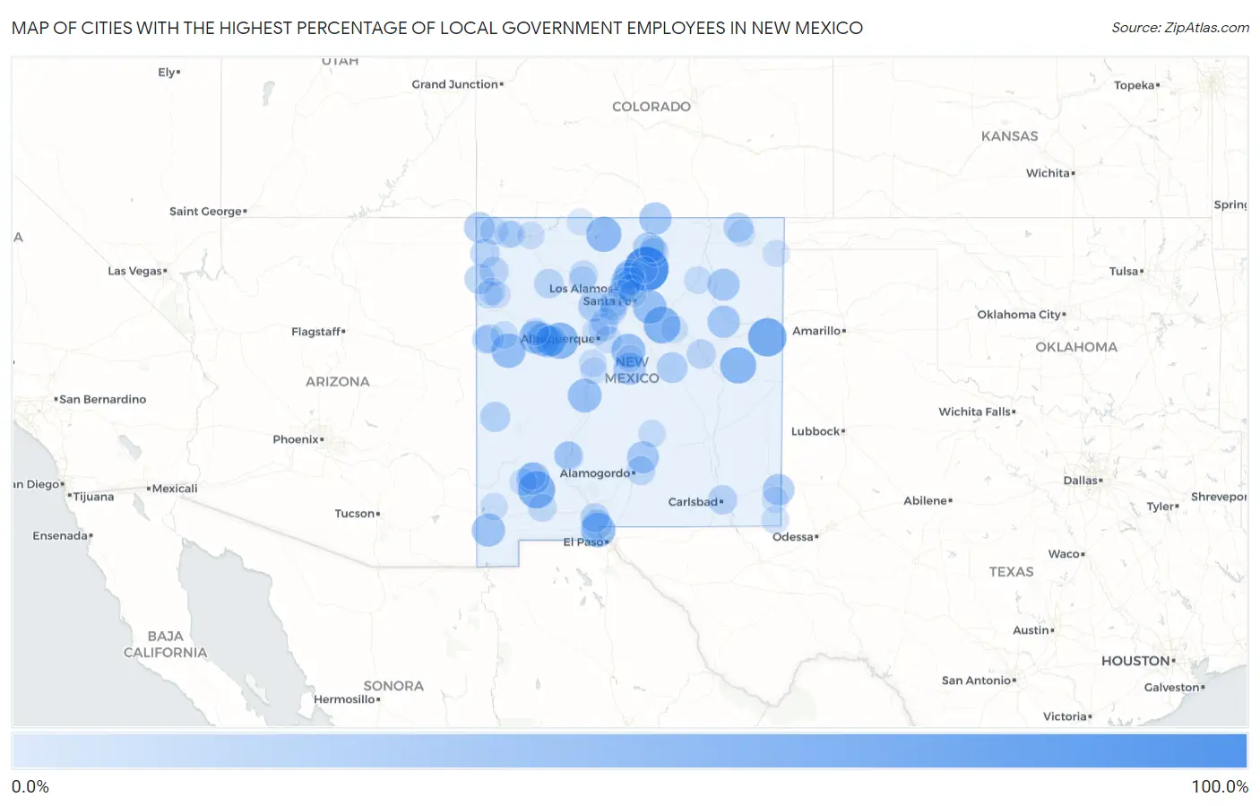 Cities with the Highest Percentage of Local Government Employees in New Mexico Map