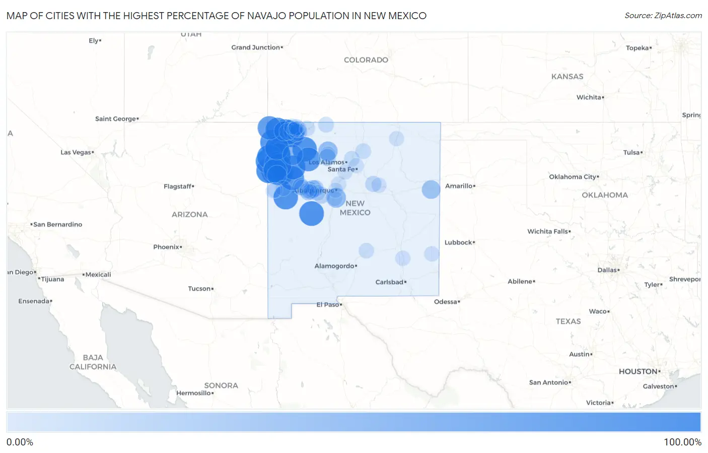 Cities with the Highest Percentage of Navajo Population in New Mexico Map