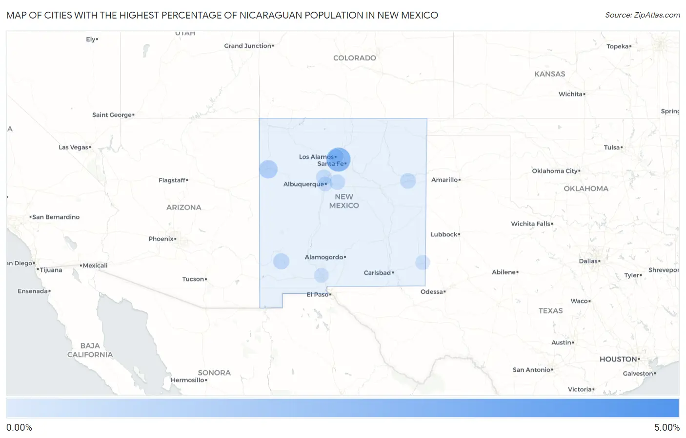 Cities with the Highest Percentage of Nicaraguan Population in New Mexico Map