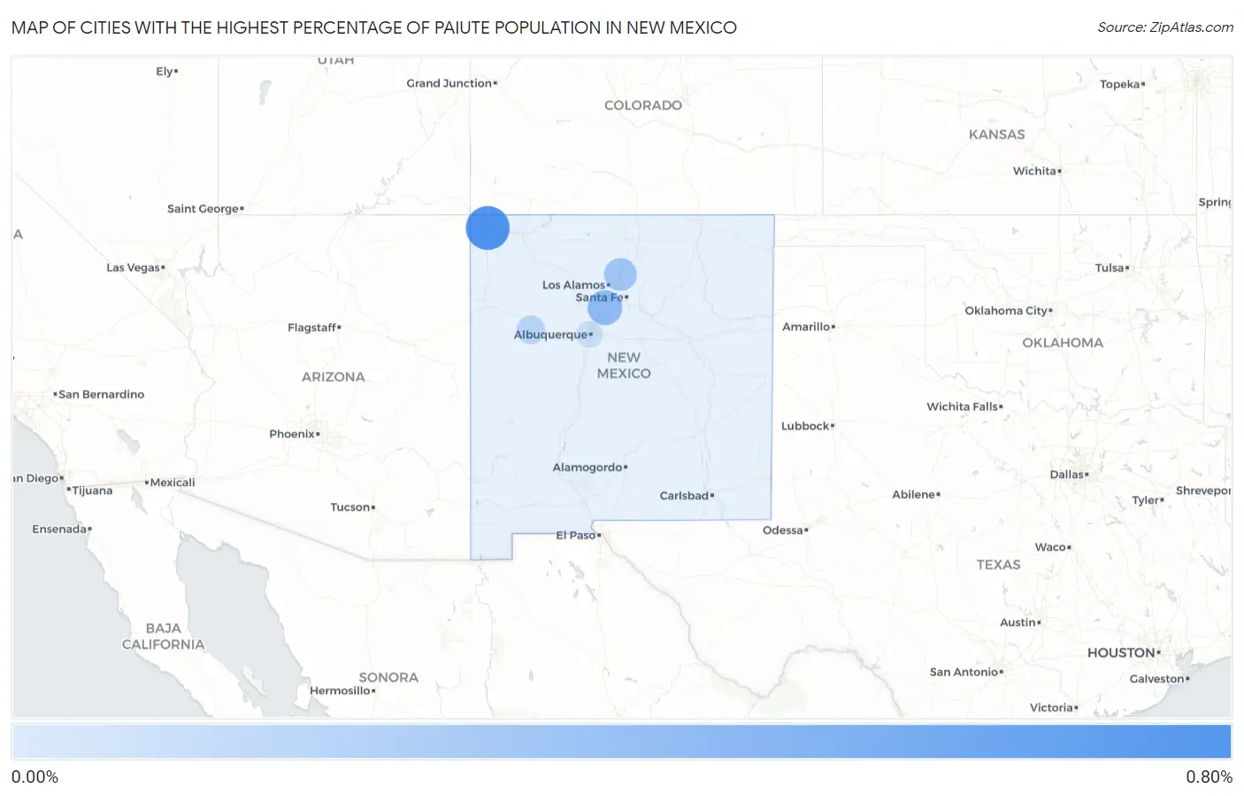 Cities with the Highest Percentage of Paiute Population in New Mexico Map