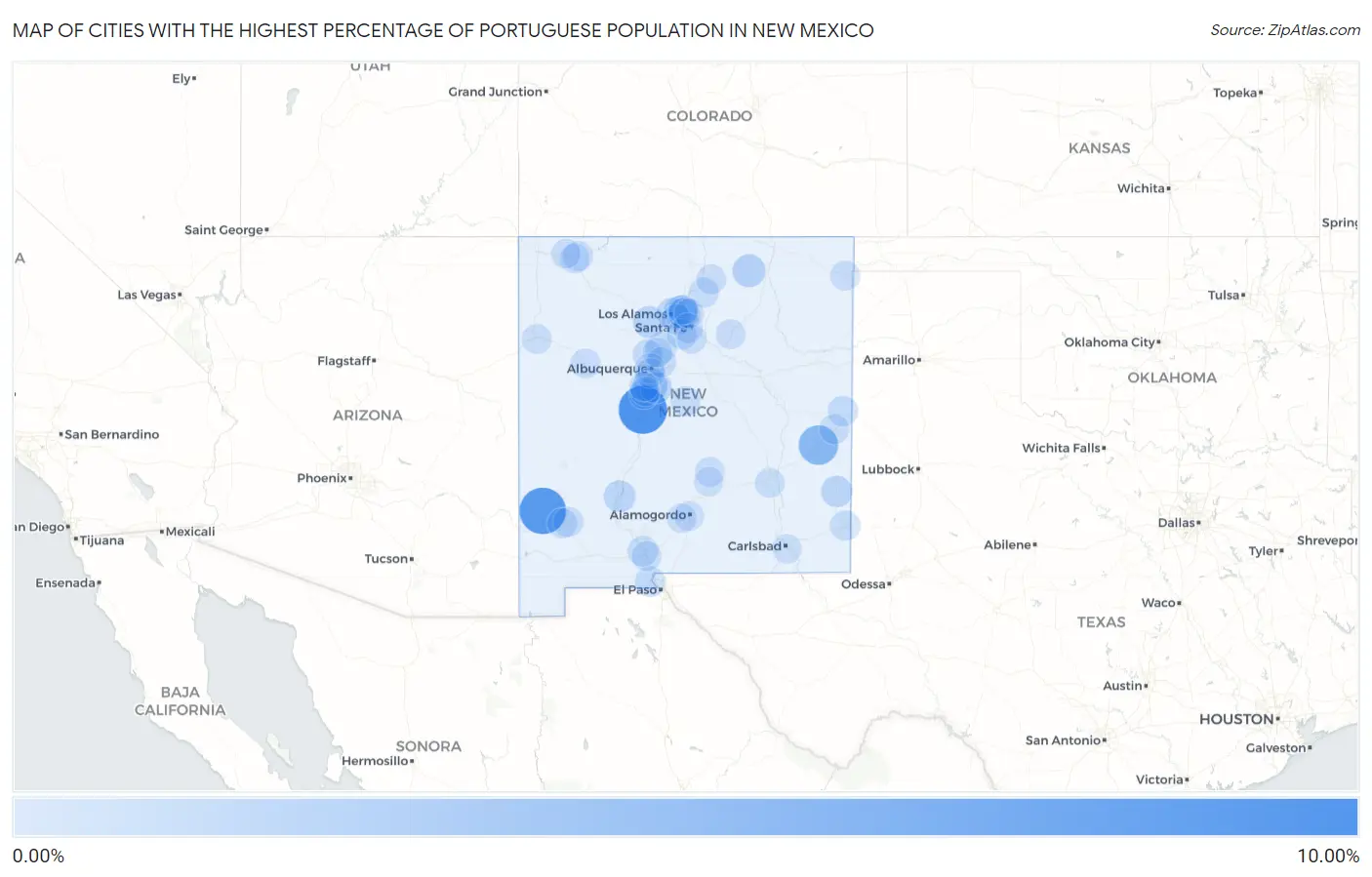 Cities with the Highest Percentage of Portuguese Population in New Mexico Map