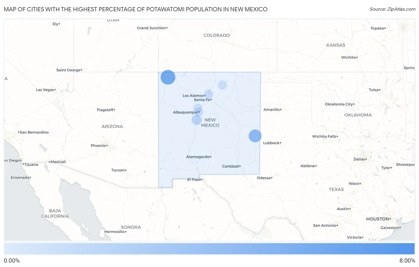 Cities with the Highest Percentage of Potawatomi Population in New Mexico Map