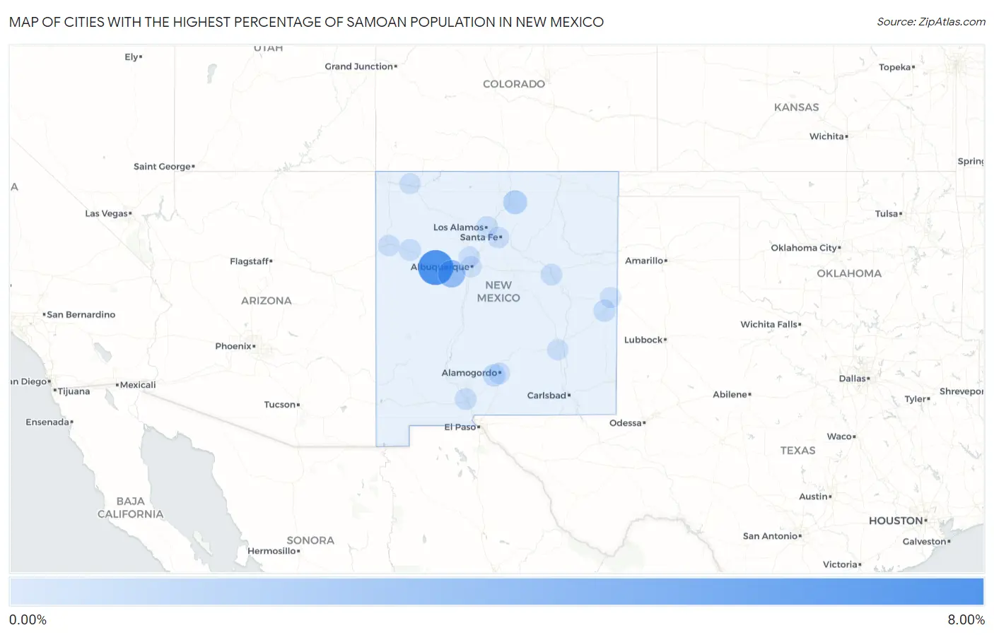 Cities with the Highest Percentage of Samoan Population in New Mexico Map