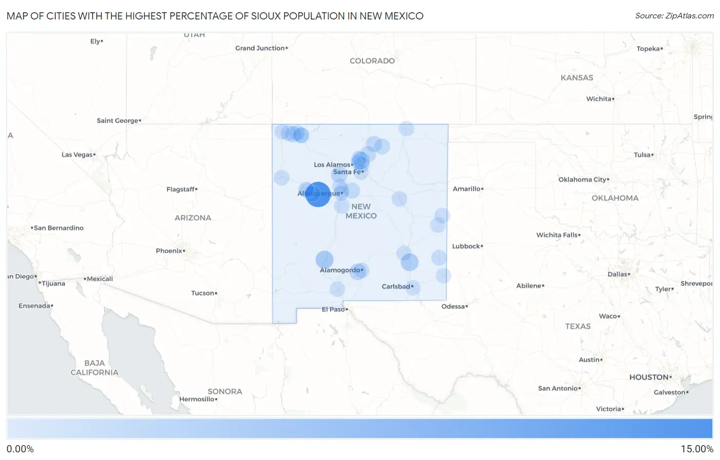 Cities with the Highest Percentage of Sioux Population in New Mexico Map