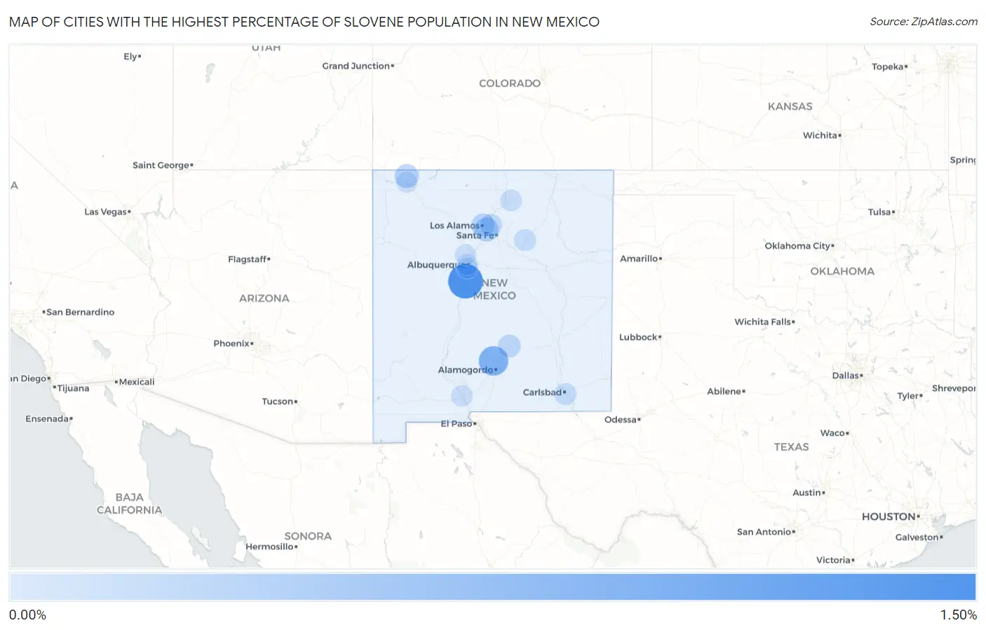 Cities with the Highest Percentage of Slovene Population in New Mexico Map