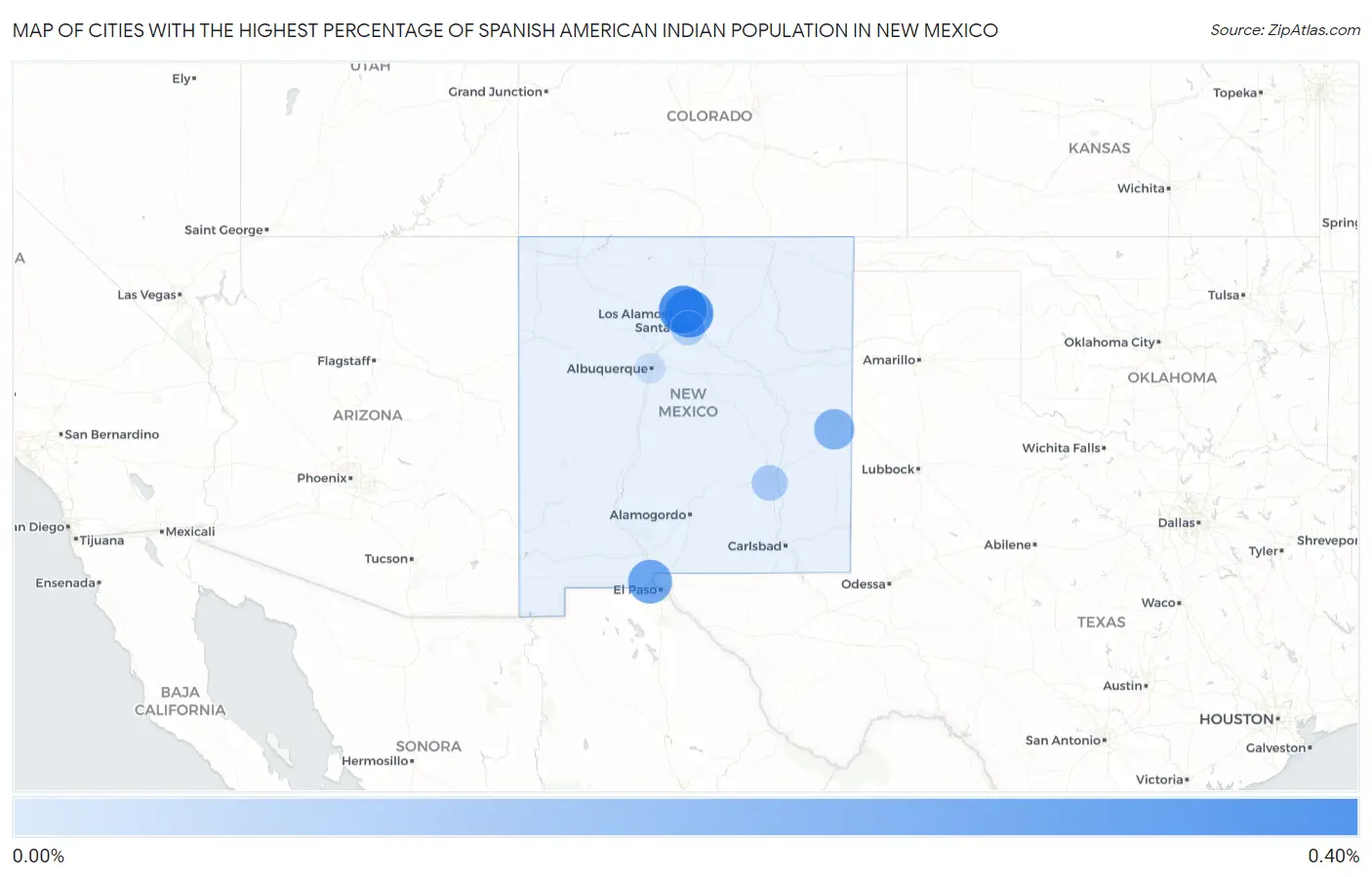 Cities with the Highest Percentage of Spanish American Indian Population in New Mexico Map