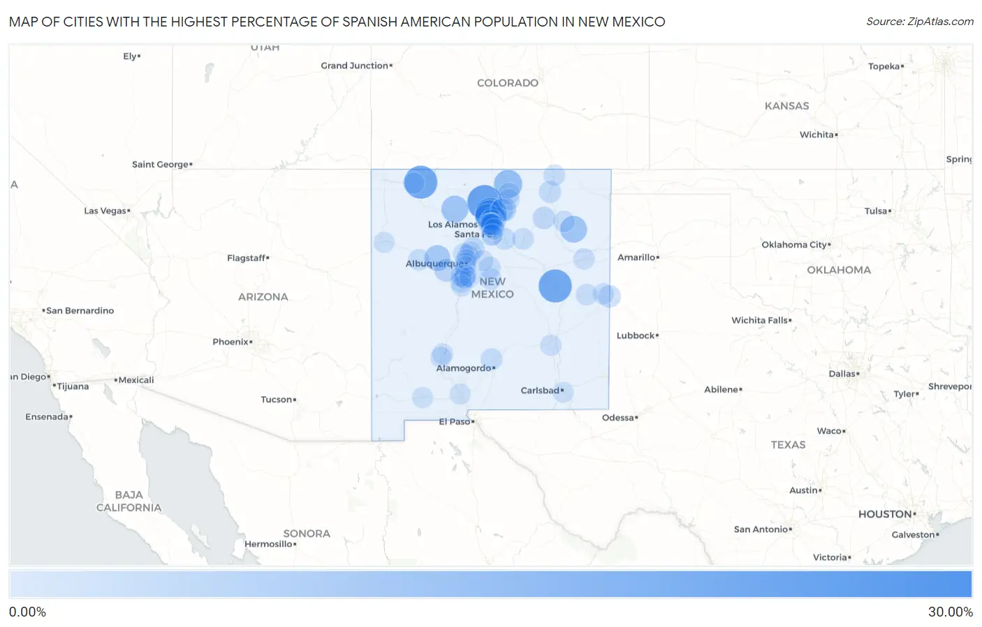 Cities with the Highest Percentage of Spanish American Population in New Mexico Map