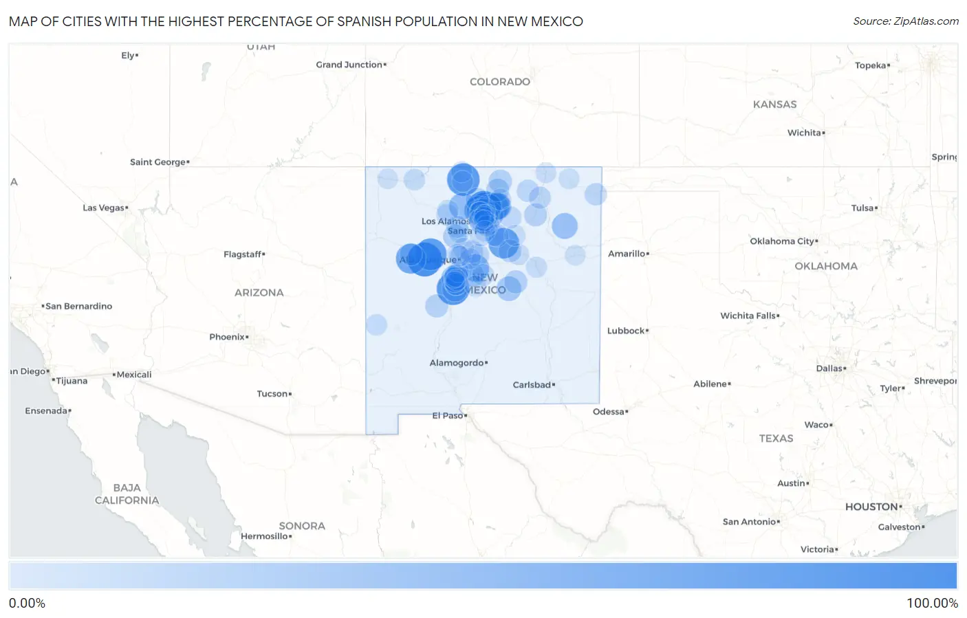 Cities with the Highest Percentage of Spanish Population in New Mexico Map