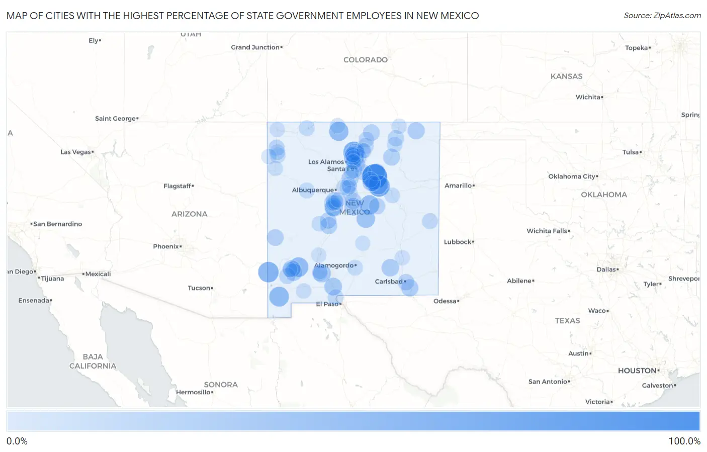 Cities with the Highest Percentage of State Government Employees in New Mexico Map