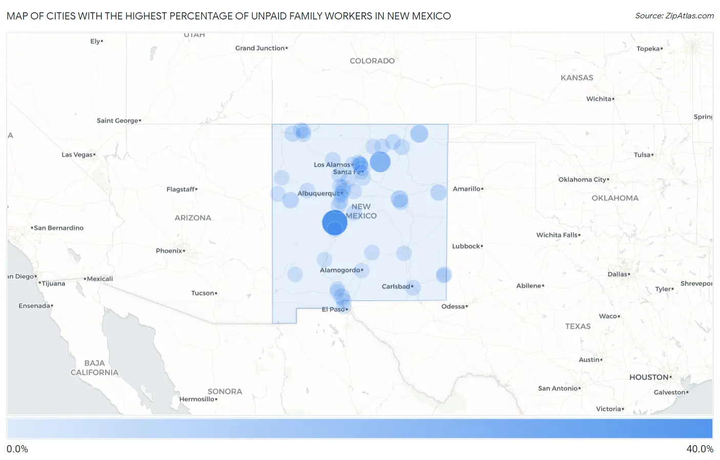 Cities with the Highest Percentage of Unpaid Family Workers in New Mexico Map