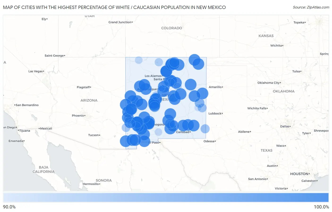 Cities with the Highest Percentage of White / Caucasian Population in New Mexico Map