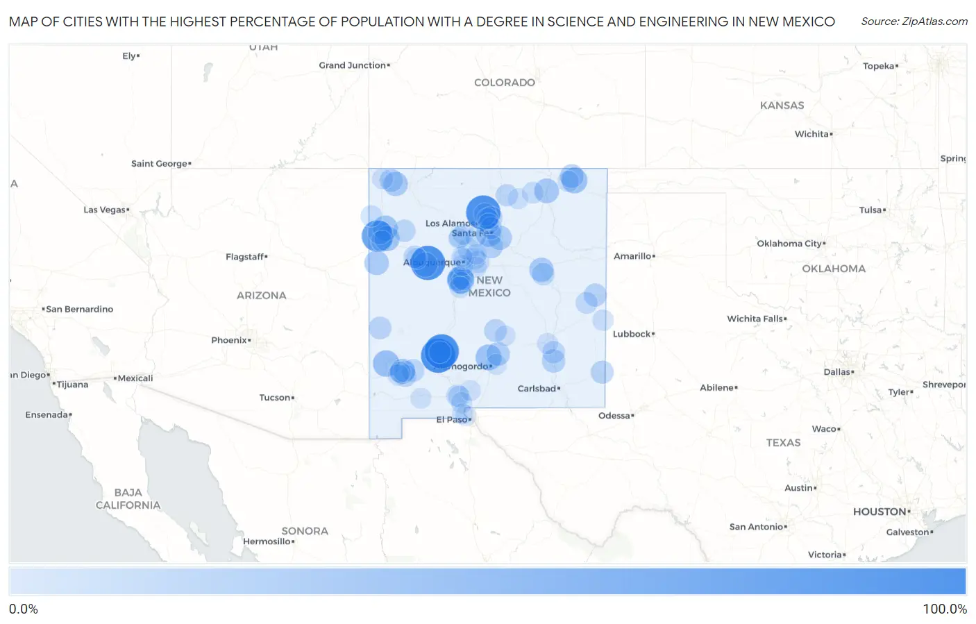 Cities with the Highest Percentage of Population with a Degree in Science and Engineering in New Mexico Map