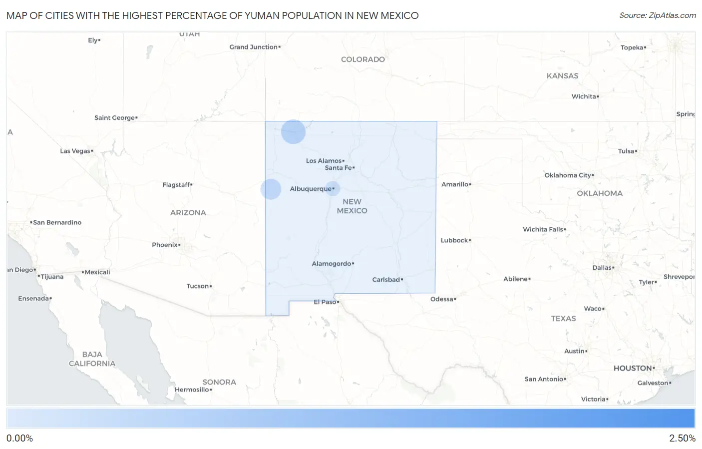 Cities with the Highest Percentage of Yuman Population in New Mexico Map