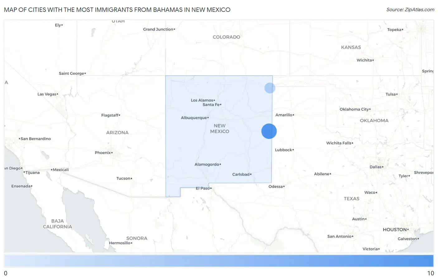 Cities with the Most Immigrants from Bahamas in New Mexico Map
