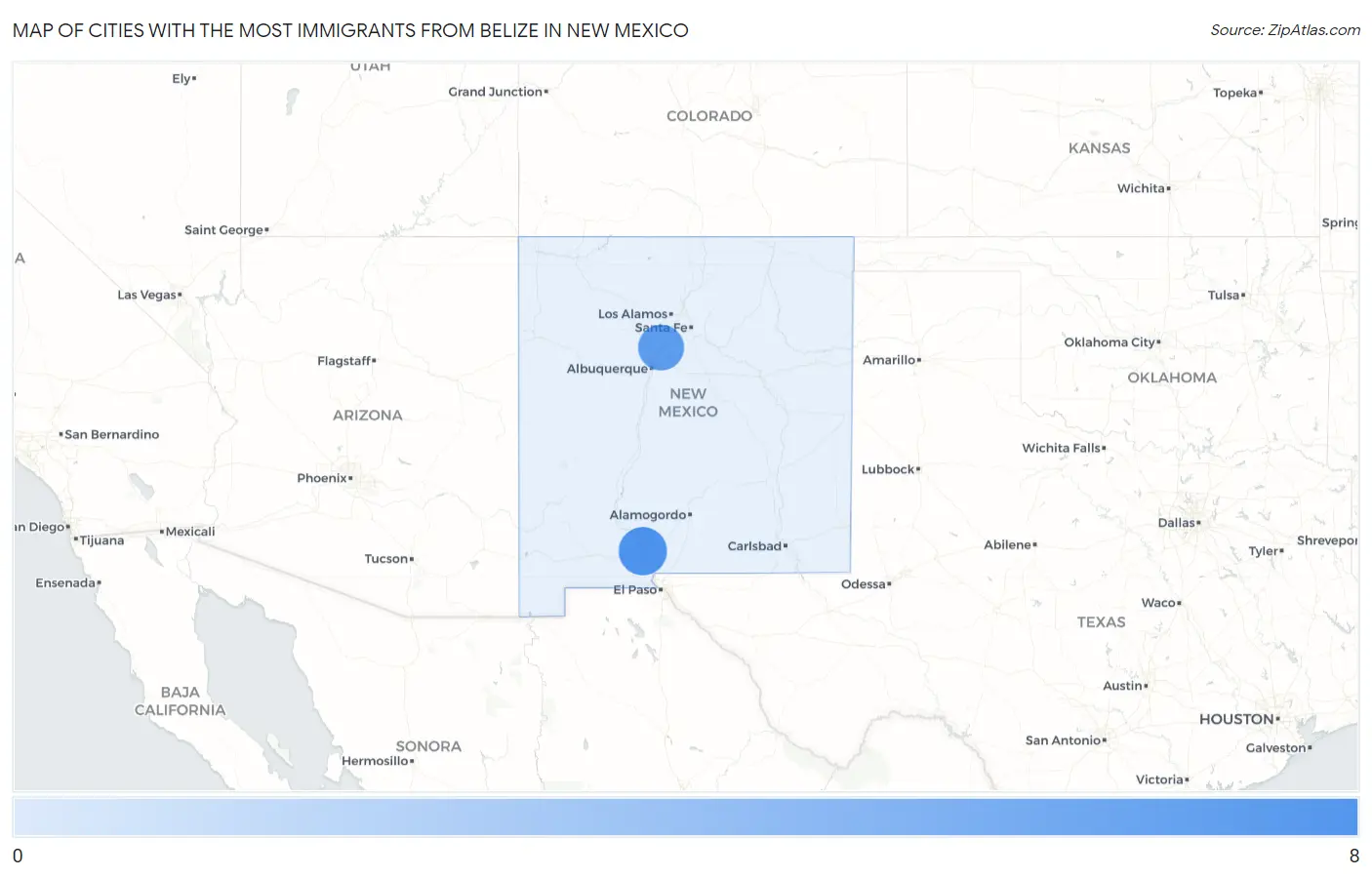 Cities with the Most Immigrants from Belize in New Mexico Map