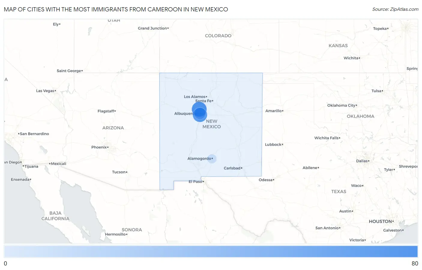 Cities with the Most Immigrants from Cameroon in New Mexico Map