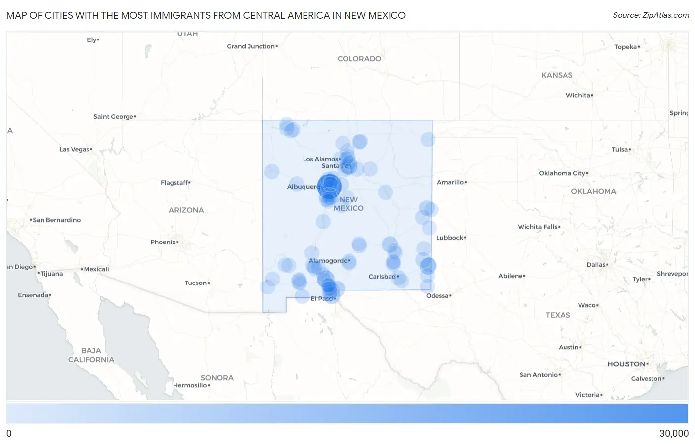Cities with the Most Immigrants from Central America in New Mexico Map