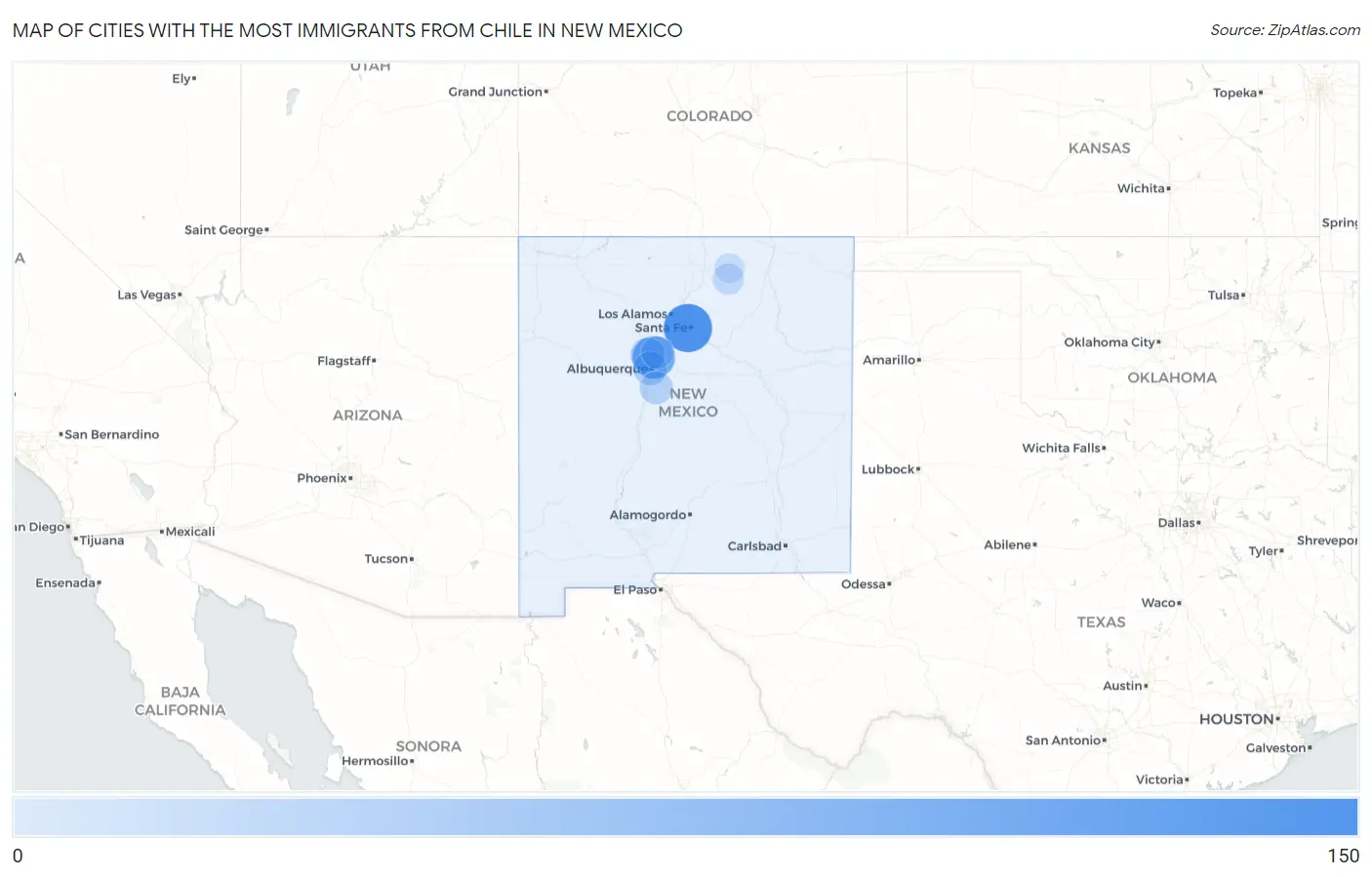 Cities with the Most Immigrants from Chile in New Mexico Map