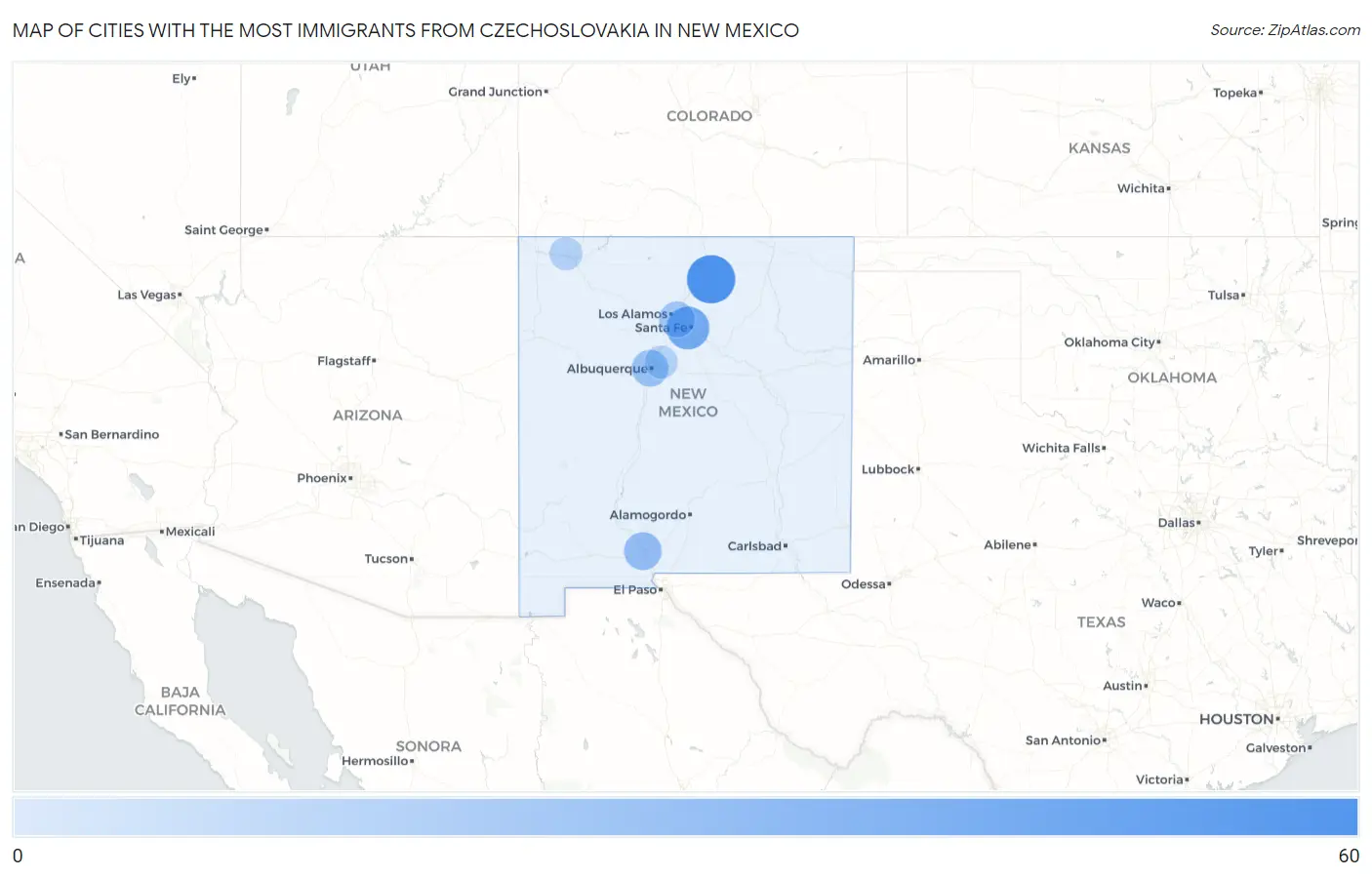 Cities with the Most Immigrants from Czechoslovakia in New Mexico Map