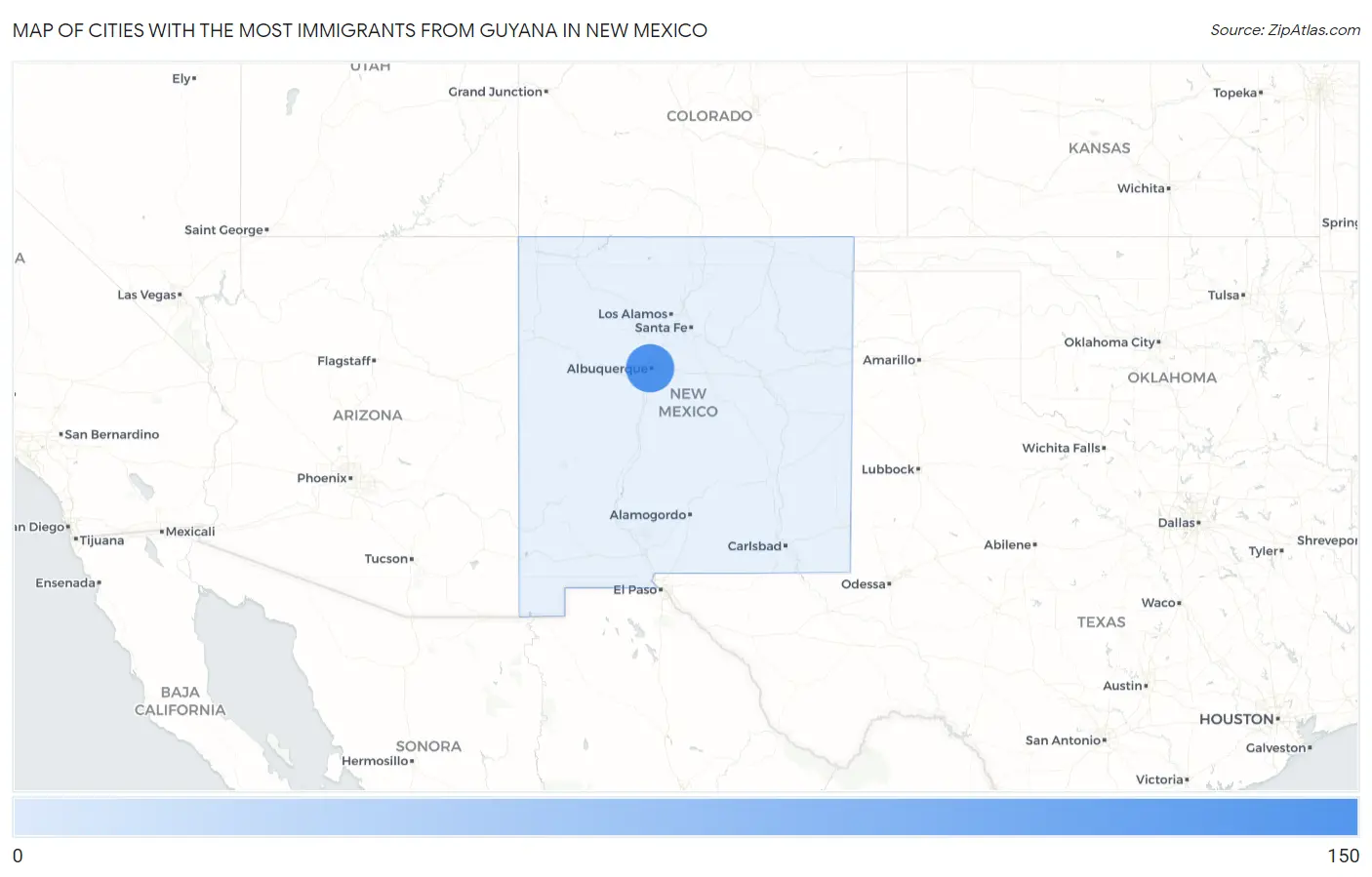 Cities with the Most Immigrants from Guyana in New Mexico Map
