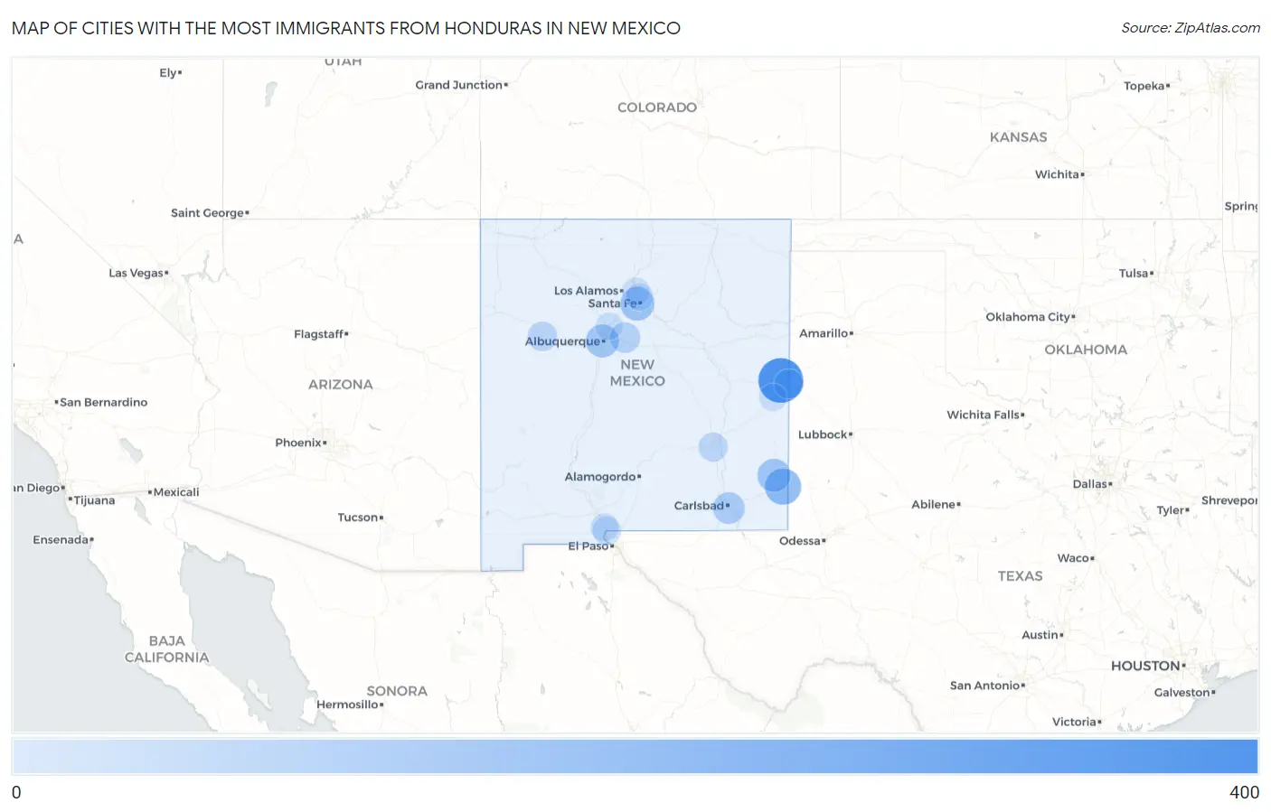 Cities with the Most Immigrants from Honduras in New Mexico Map