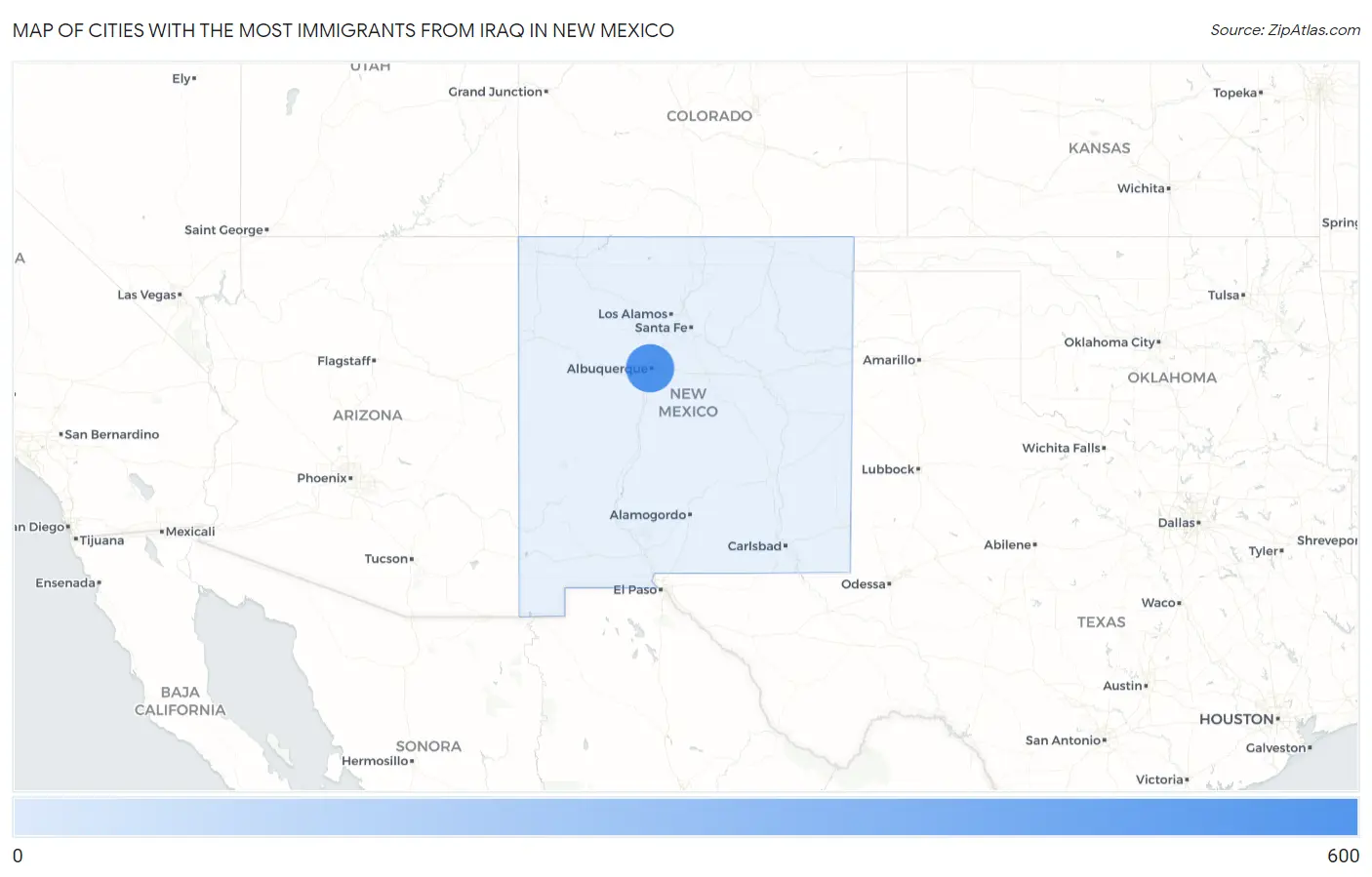Cities with the Most Immigrants from Iraq in New Mexico Map