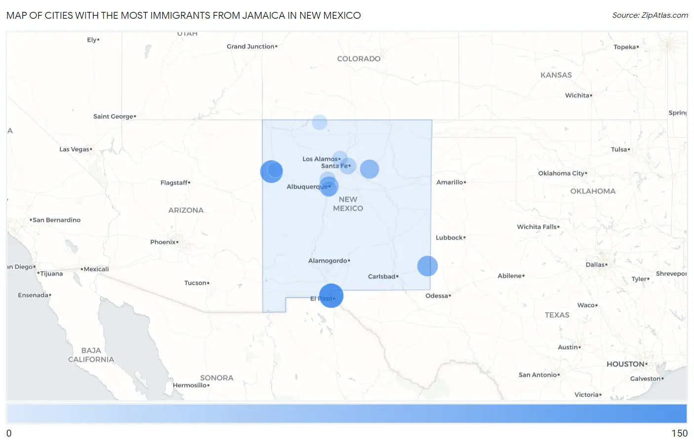 Cities with the Most Immigrants from Jamaica in New Mexico Map