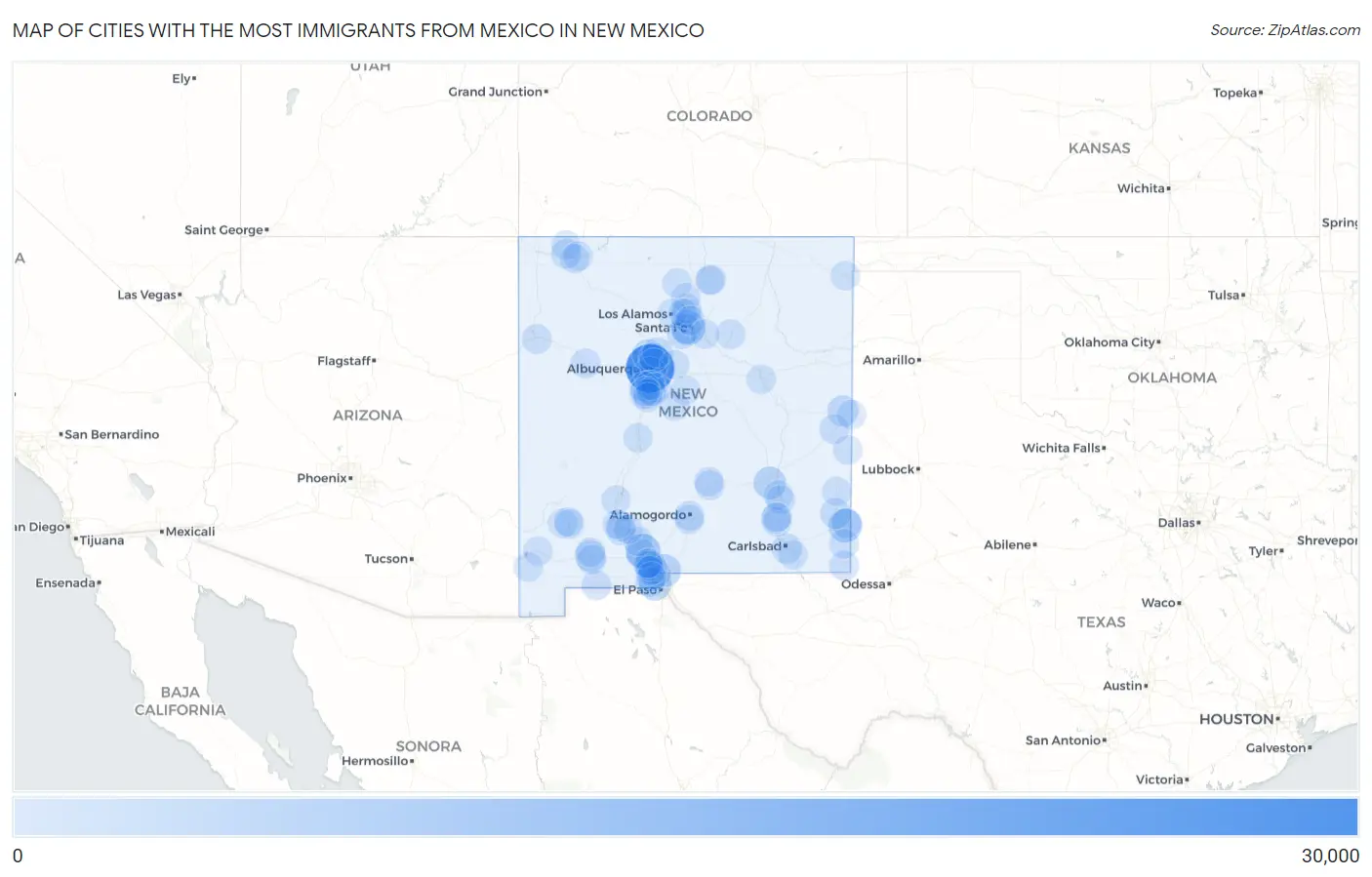 Cities with the Most Immigrants from Mexico in New Mexico Map