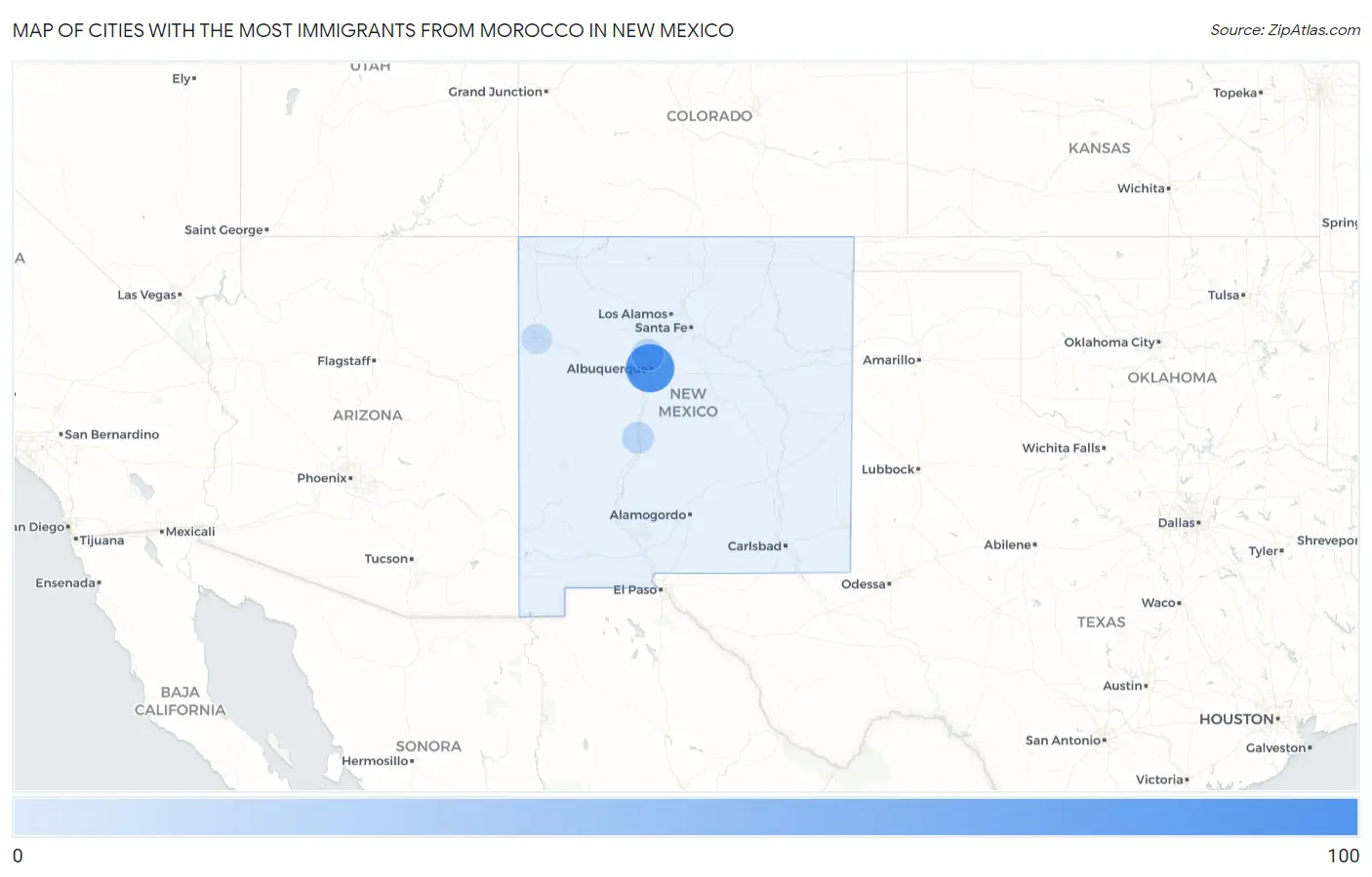 Cities with the Most Immigrants from Morocco in New Mexico Map