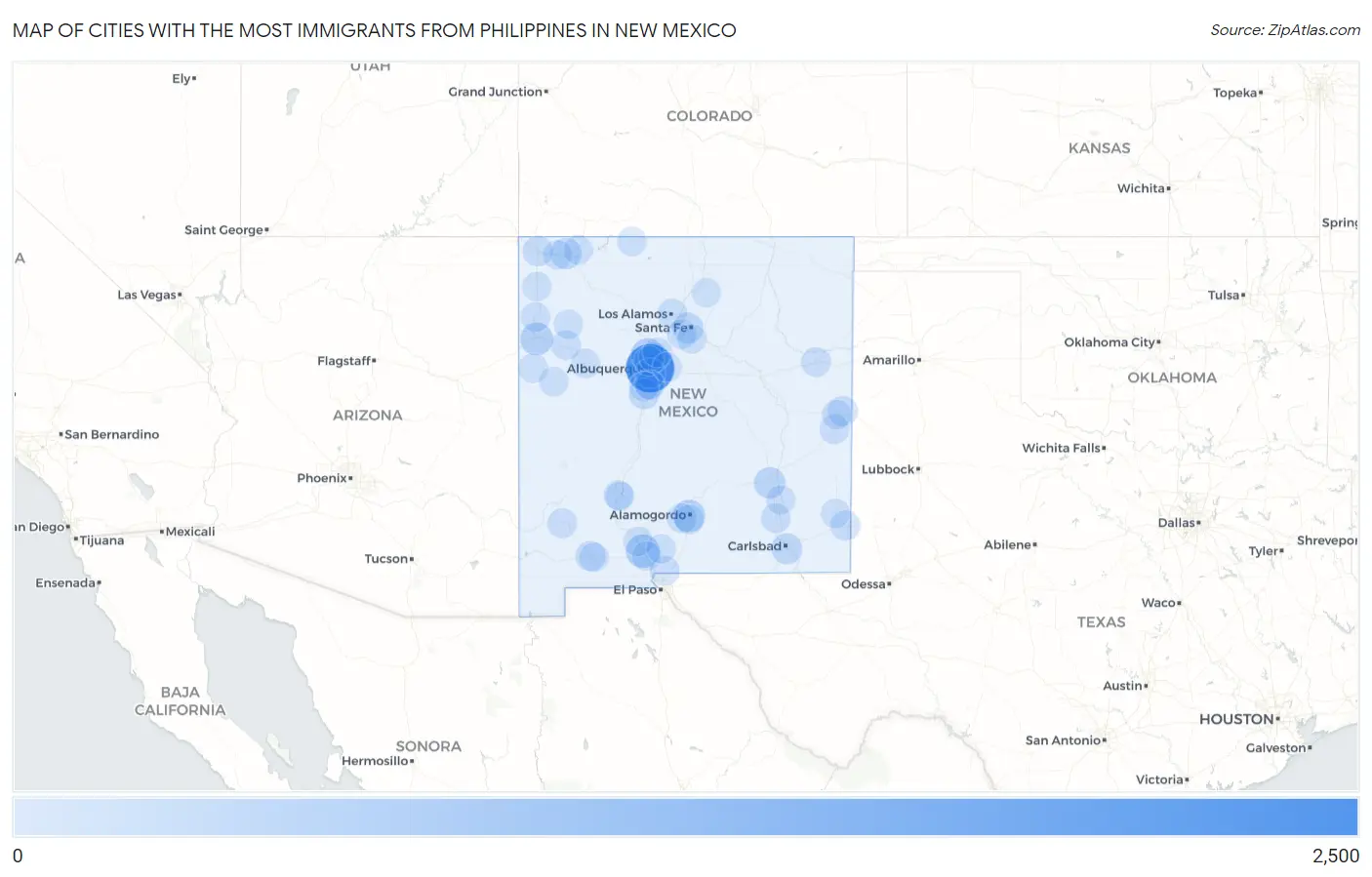 Cities with the Most Immigrants from Philippines in New Mexico Map