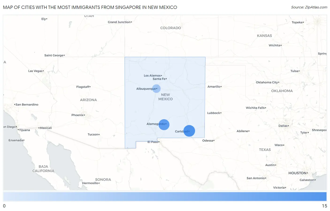 Cities with the Most Immigrants from Singapore in New Mexico Map