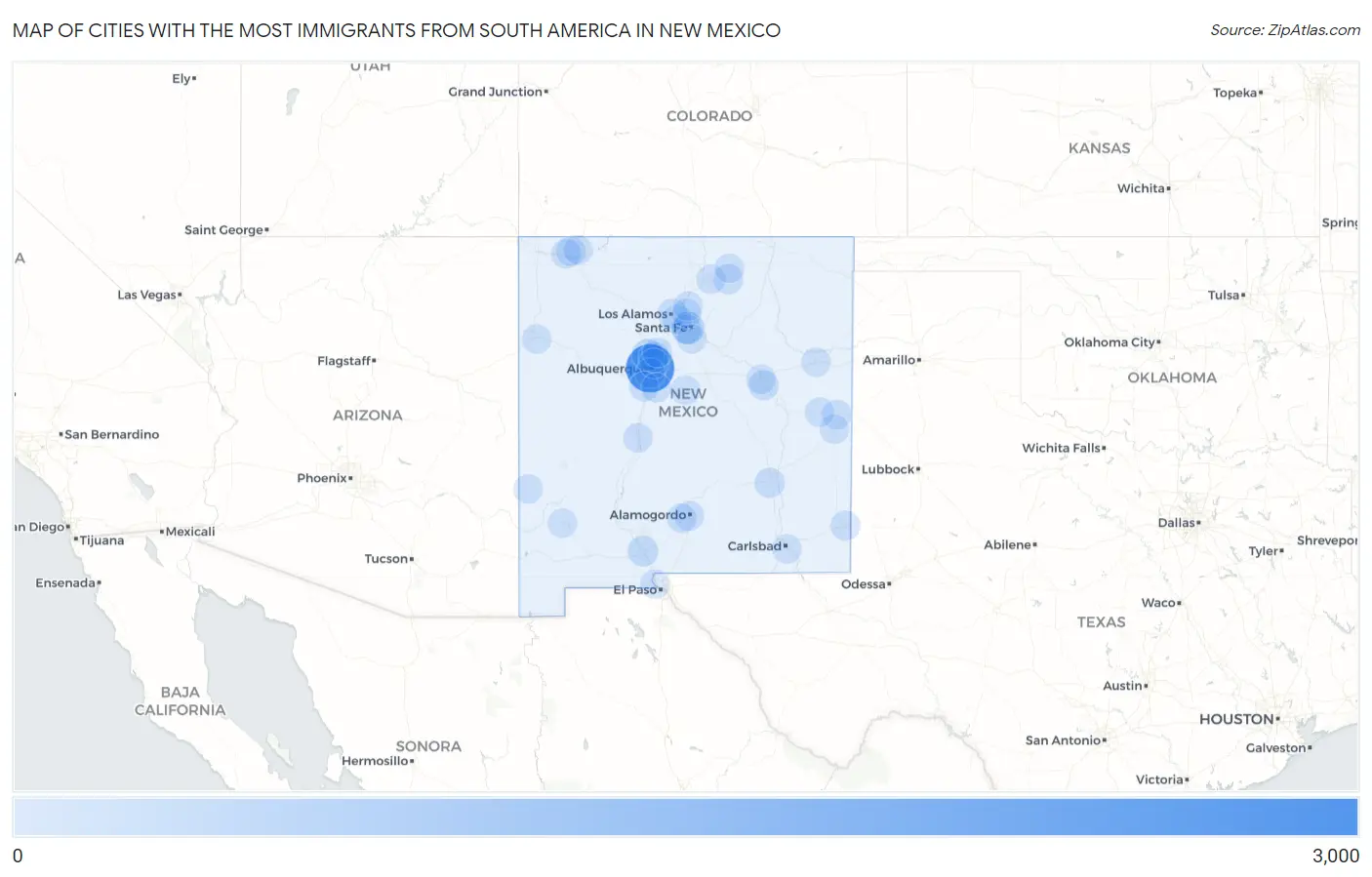 Cities with the Most Immigrants from South America in New Mexico Map