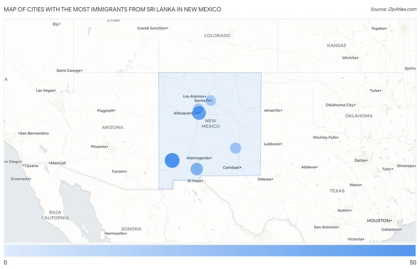 Cities with the Most Immigrants from Sri Lanka in New Mexico Map
