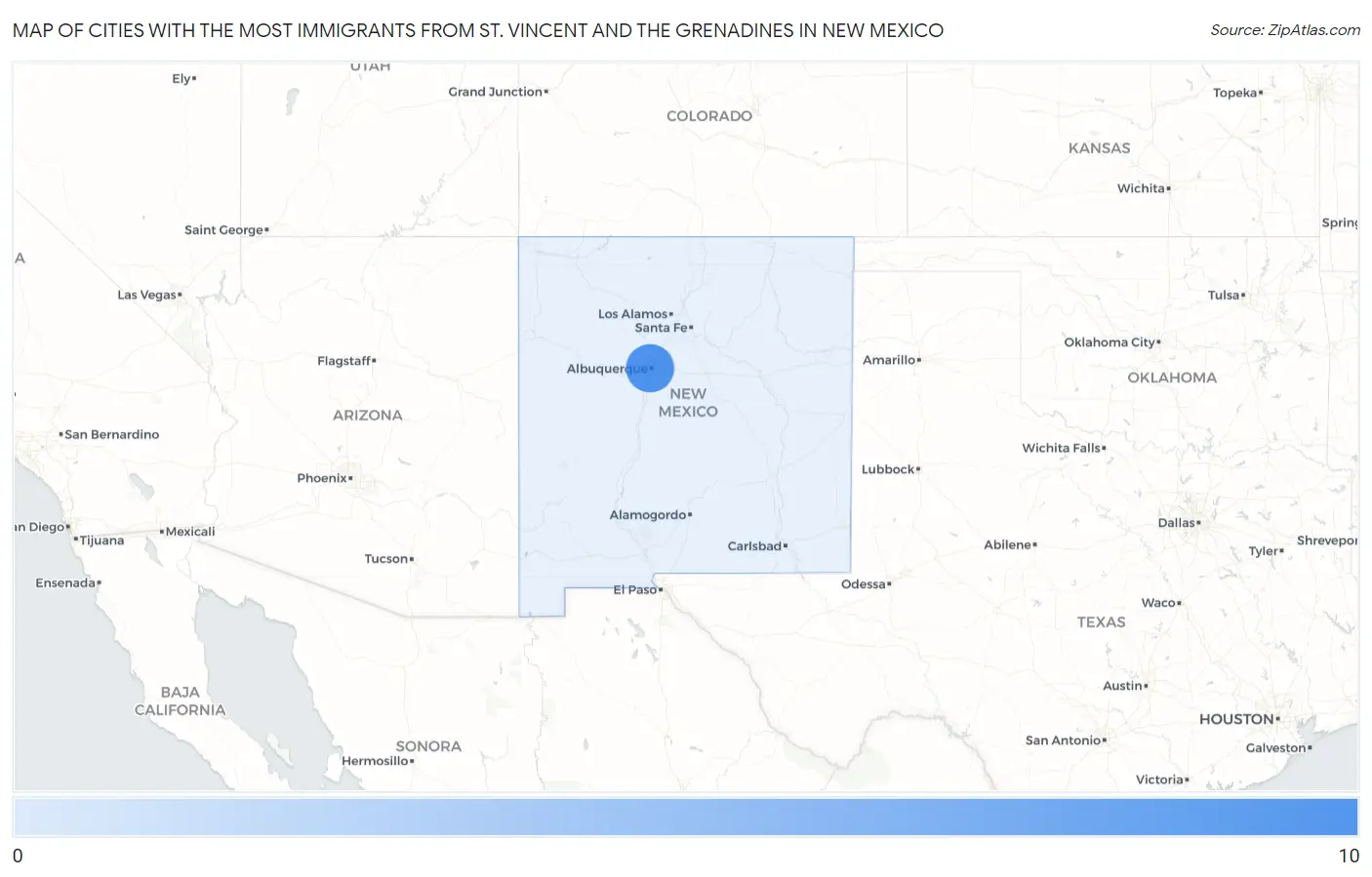 Cities with the Most Immigrants from St. Vincent and the Grenadines in New Mexico Map