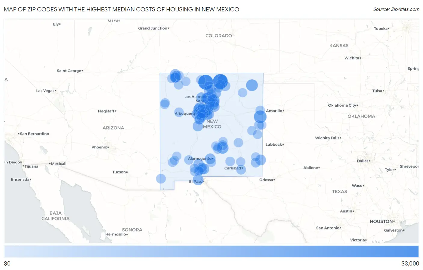 Zip Codes with the Highest Median Costs of Housing in New Mexico Map