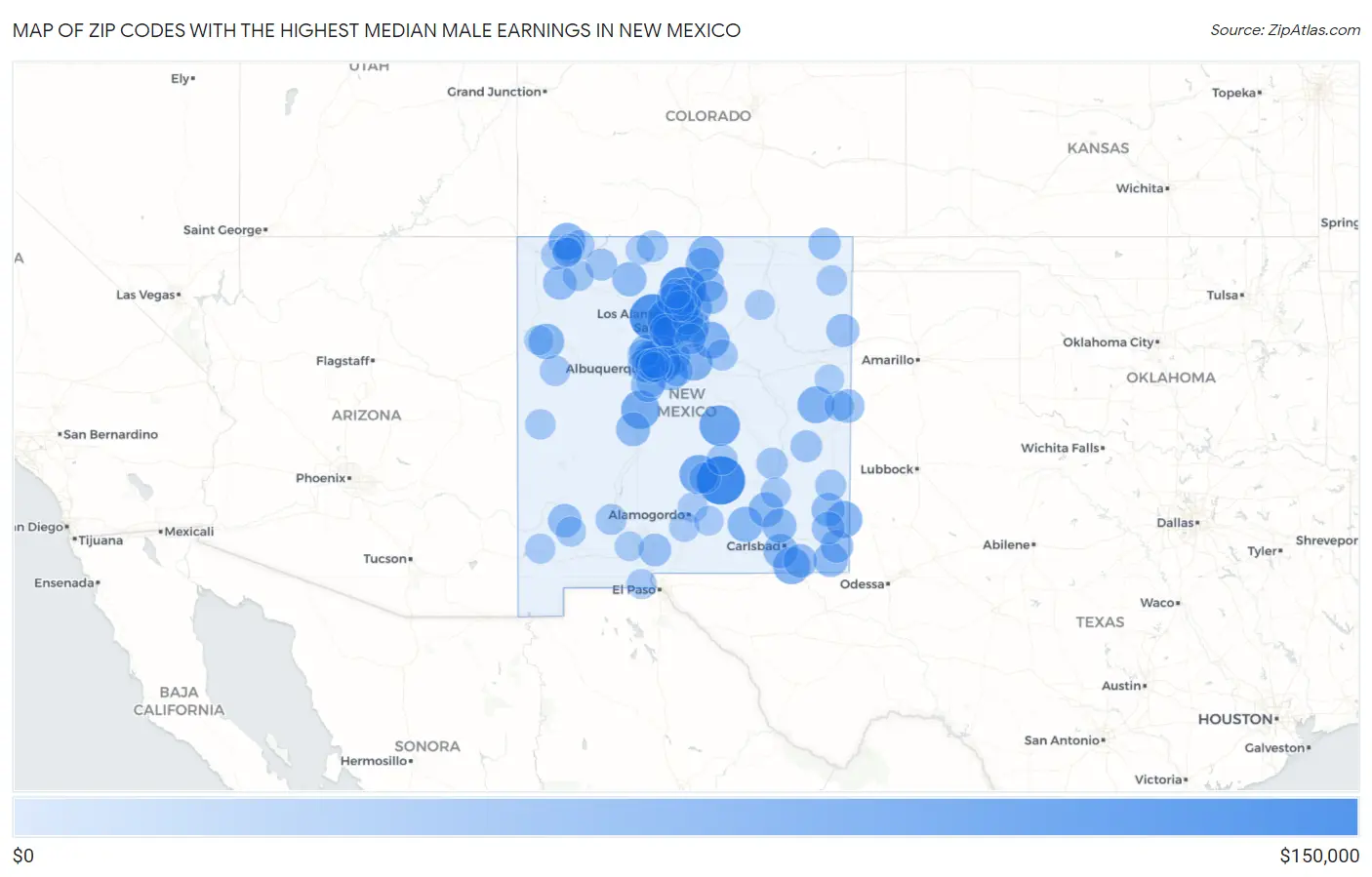 Zip Codes with the Highest Median Male Earnings in New Mexico Map