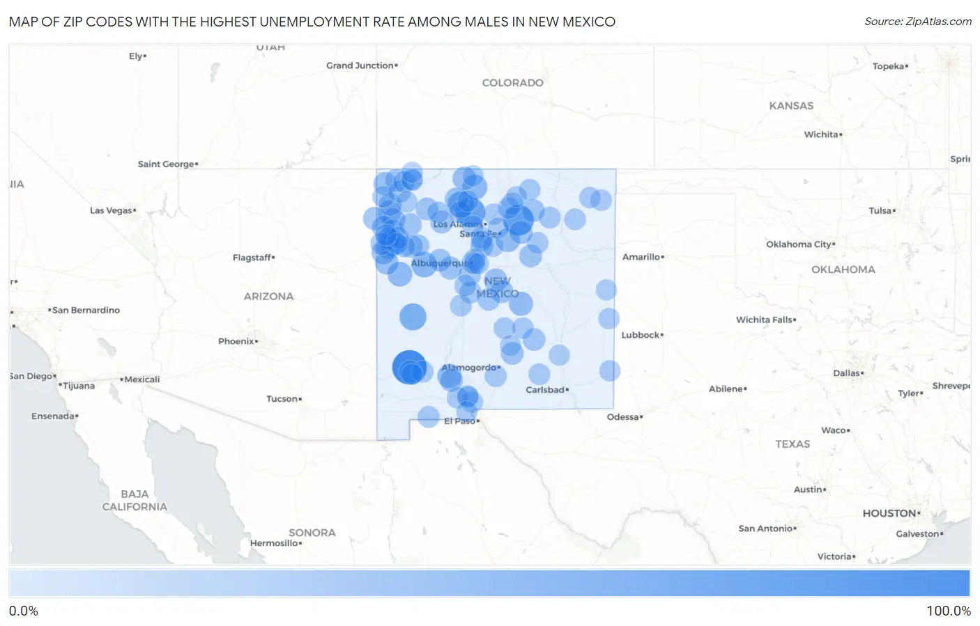 Zip Codes with the Highest Unemployment Rate Among Males in New Mexico Map