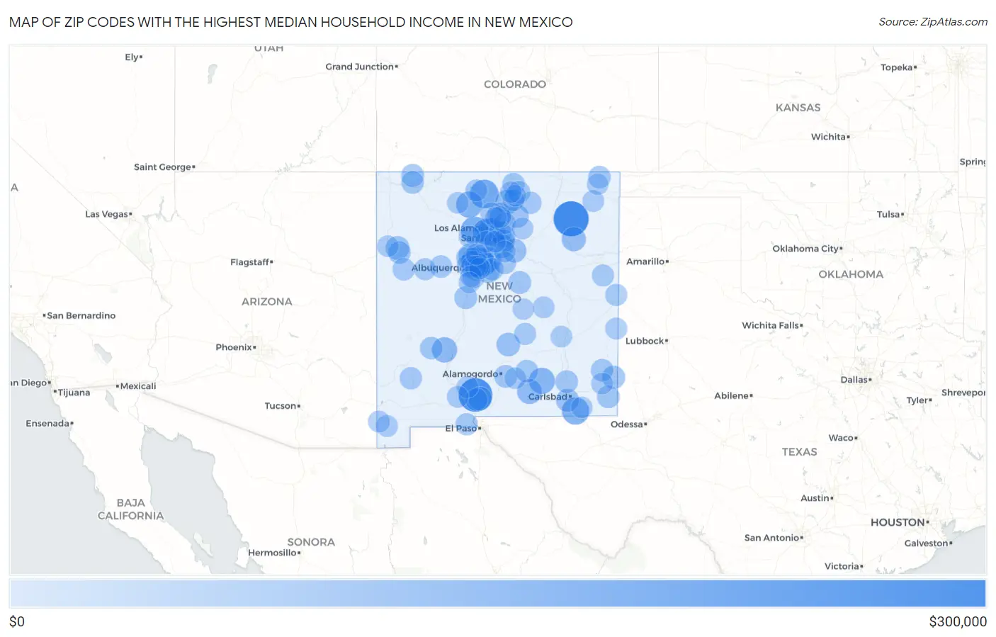 Zip Codes with the Highest Median Household Income in New Mexico Map