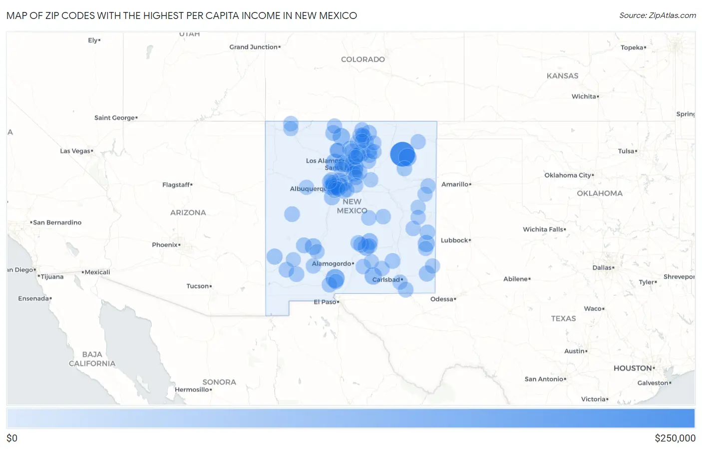 Zip Codes with the Highest Per Capita Income in New Mexico Map